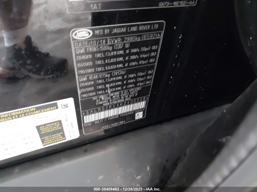 VIN SALRG2RV4K2400558 2019 LAND ROVER DISCOVERY SE