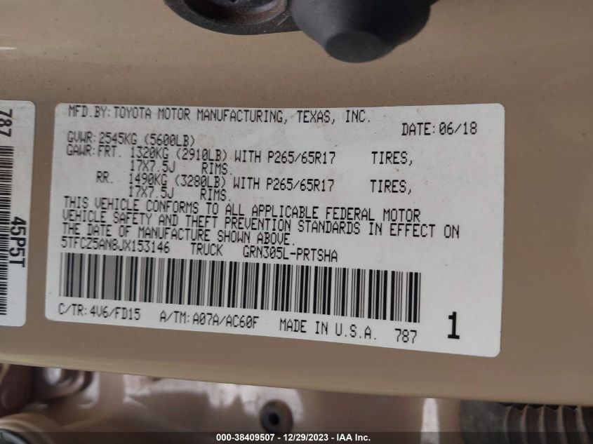 2018 TOYOTA TACOMA DBL CAB/SR/TRDSPT/OR/PRO - 5TFCZ5AN8JX153146