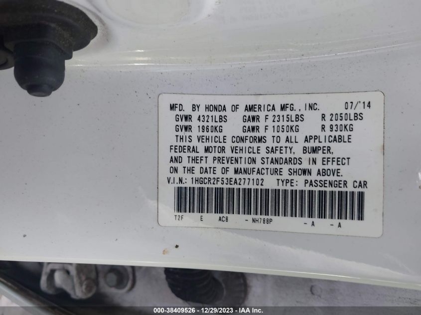 2014 HONDA ACCORD SPORT - 1HGCR2F53EA277102