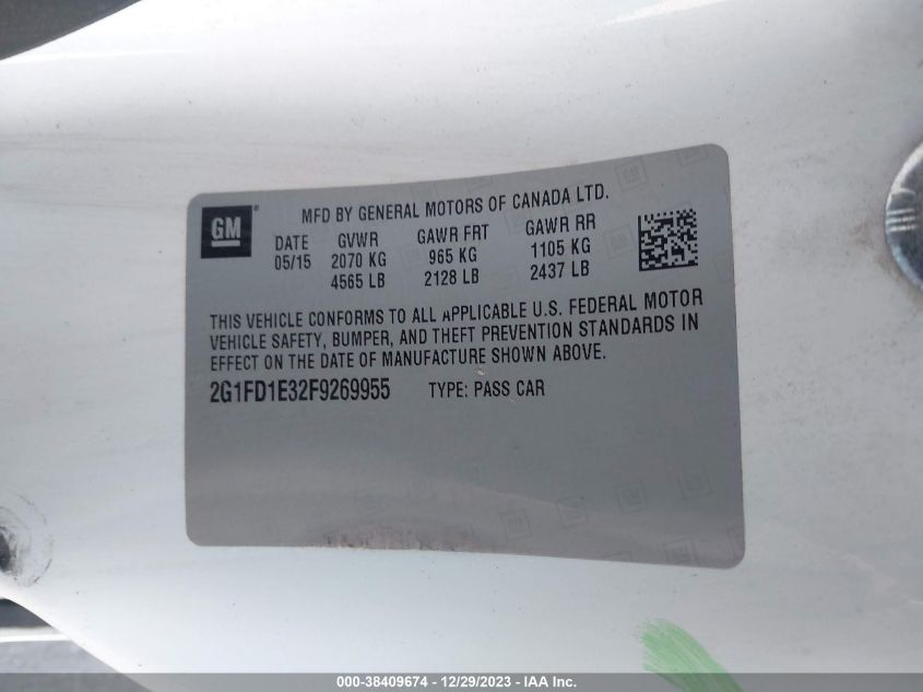 2015 CHEVROLET CAMARO 1LT - 2G1FD1E32F9269955