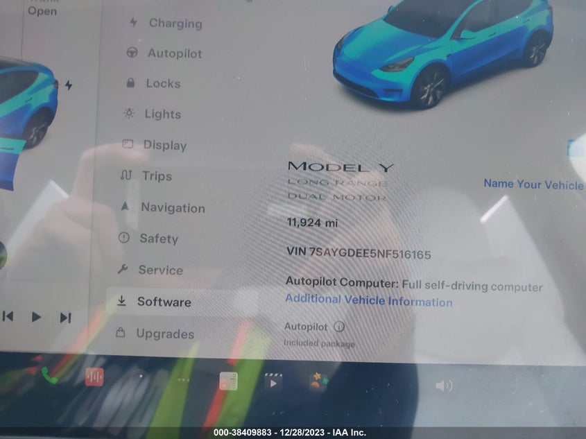 VIN 7SAYGDEE5NF516165 2022 TESLA MODEL Y