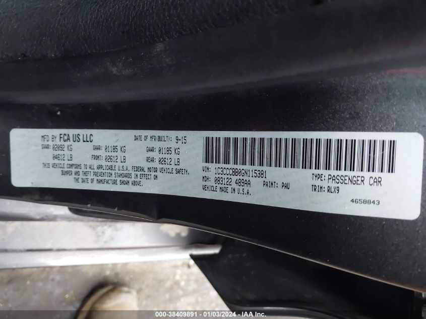 2016 CHRYSLER 200 S - 1C3CCCBB0GN115381