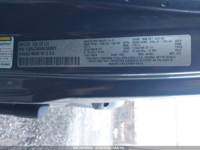 2021 JEEP GLADIATOR SPORT - 1C6HJTAG6ML584607
