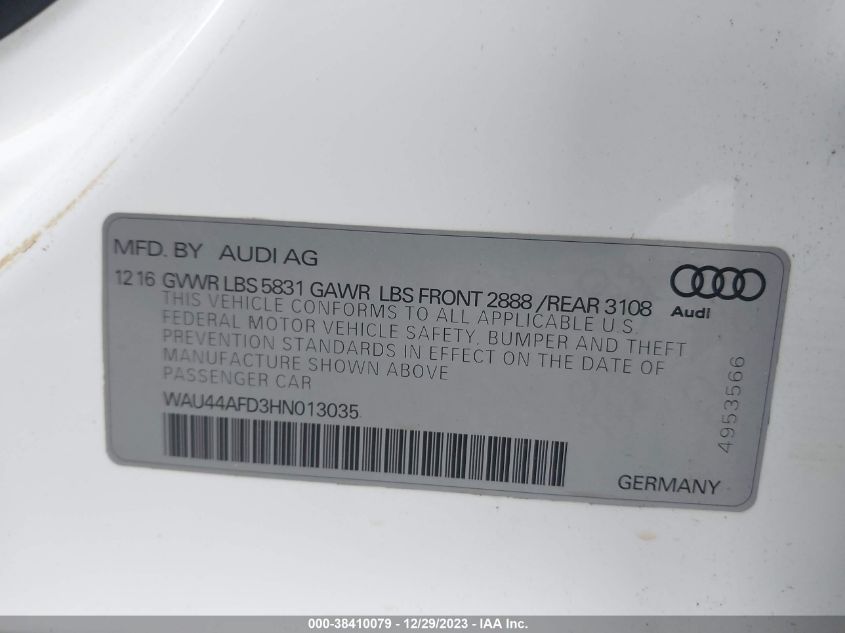 2017 AUDI A8 L L QUATTRO WAU44AFD3HN013035