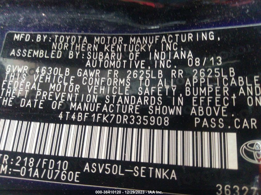 2013 TOYOTA CAMRY LE - 4T4BF1FK7DR335908