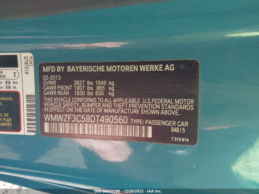 2013 MINI CLUBMAN COOPER - WMWZF3C58DT490560