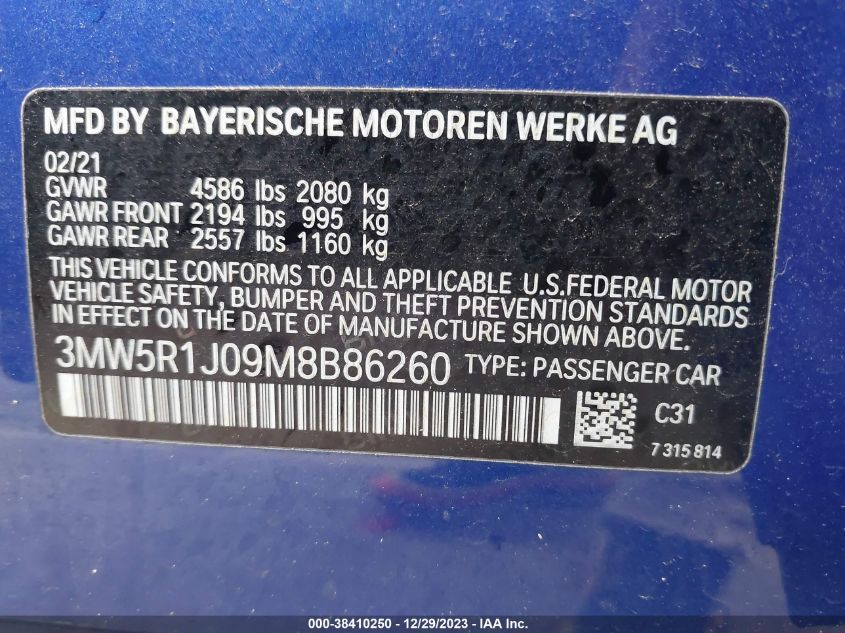 2021 BMW 330I - 3MW5R1J09M8B86260