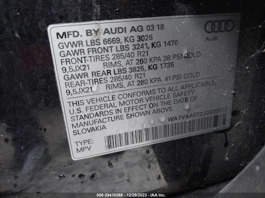 2018 AUDI Q7 PRESTIGE - WA1VAAF72JD035513