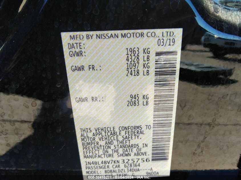 2019 NISSAN ALTIMA 2.5 S - 1N4BL4BV7KN325756