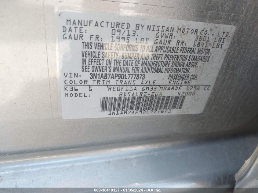 2013 NISSAN SENTRA S/SV/SR/SL - 3N1AB7AP9DL777873