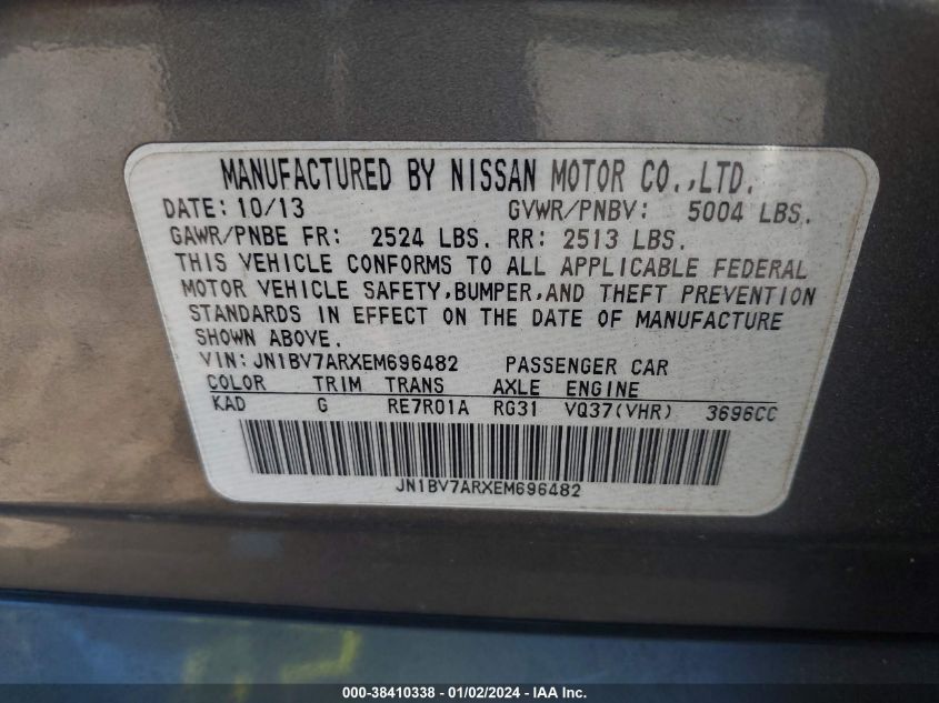 2014 INFINITI Q50 PREMIUM - JN1BV7ARXEM696482