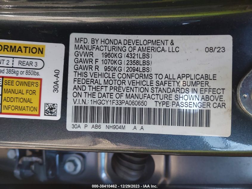 2023 HONDA ACCORD EX - 1HGCY1F33PA060650