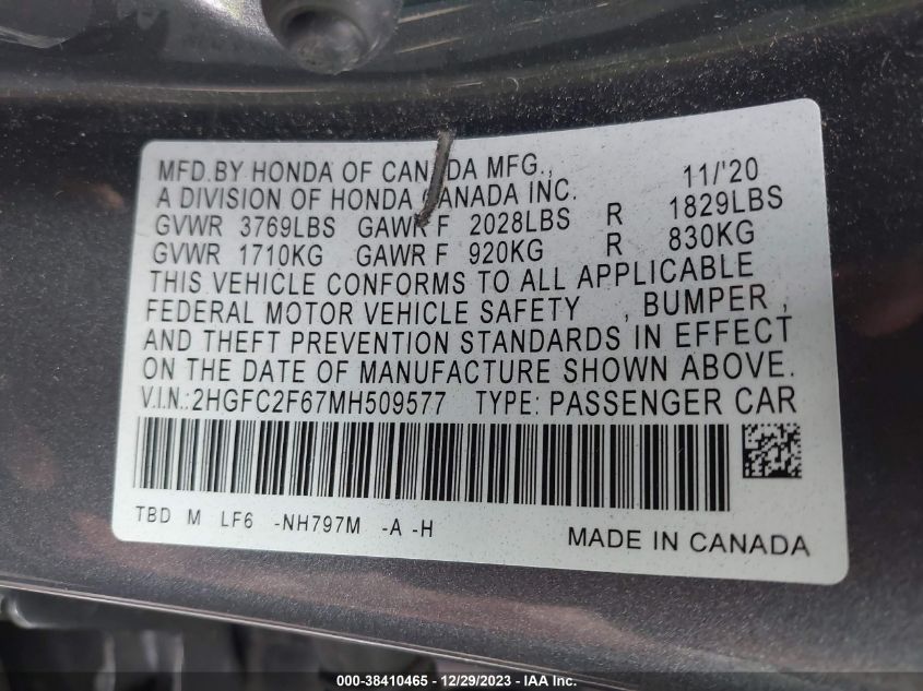 2021 HONDA CIVIC LX - 2HGFC2F67MH509577