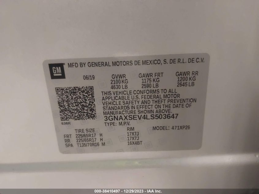 2020 CHEVROLET EQUINOX LS - 3GNAXSEV4LS503647