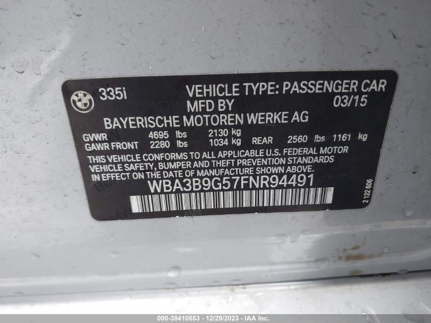 2015 BMW 335I XDRIVE - WBA3B9G57FNR94491