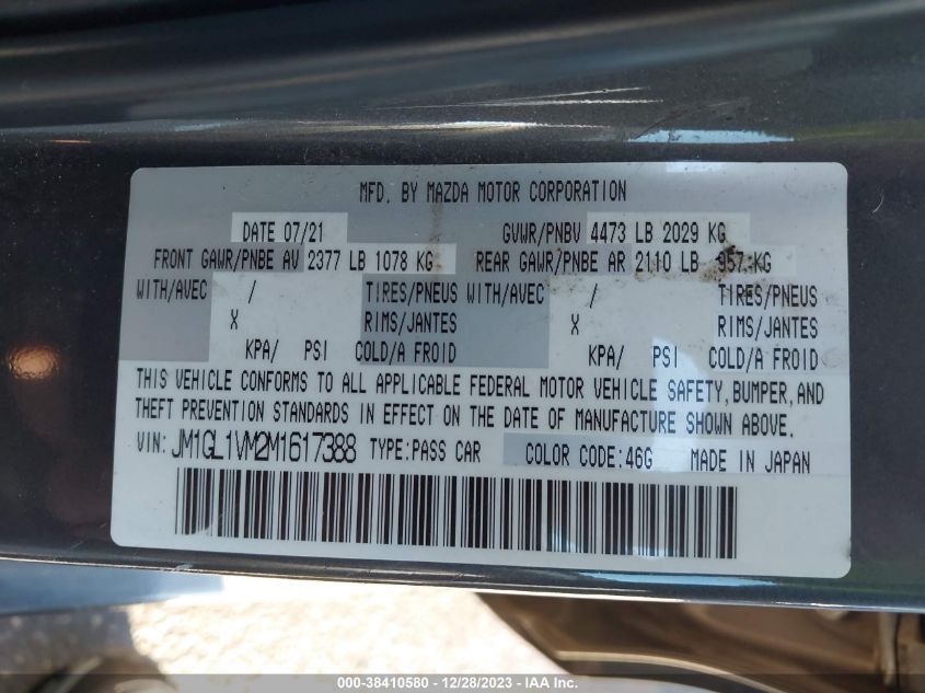 2021 MAZDA MAZDA6 TOURING - JM1GL1VM2M1617388