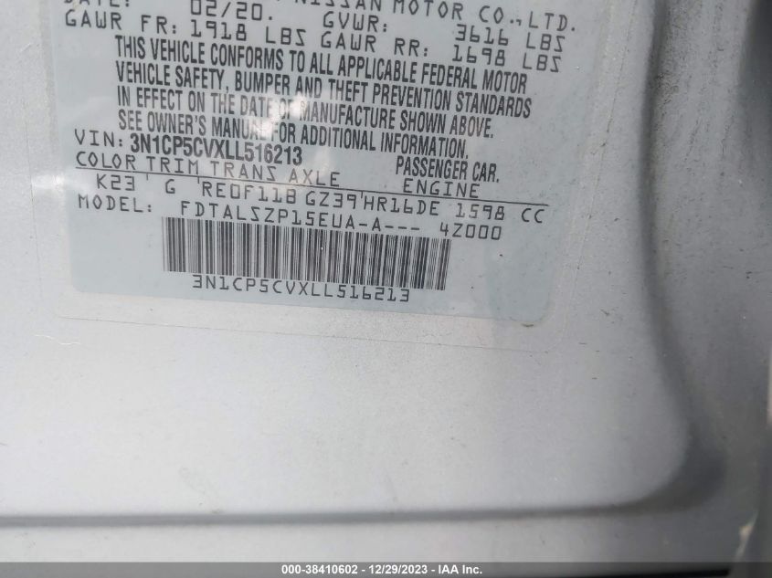 VIN 3N1CP5CVXLL516213 2020 NISSAN KICKS SV