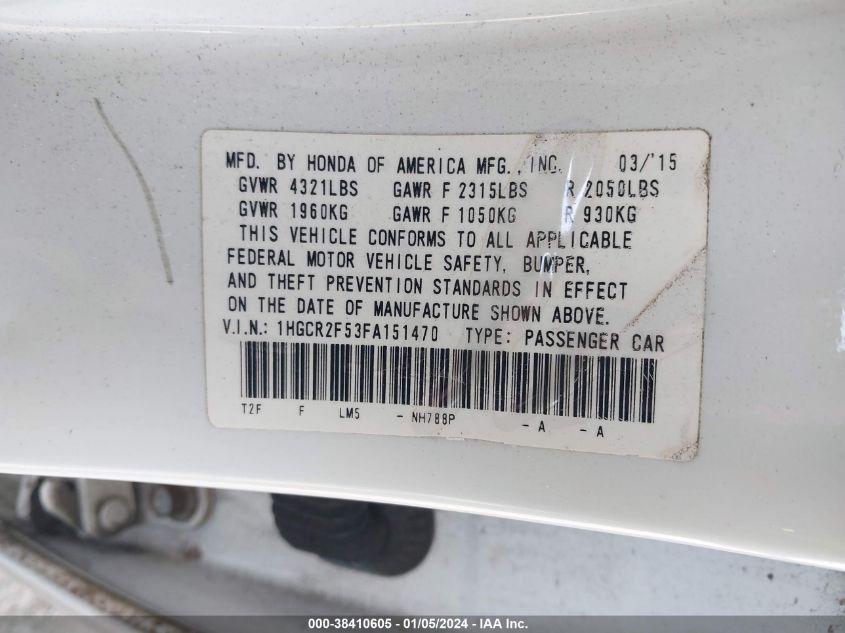 2015 HONDA ACCORD SPORT - 1HGCR2F53FA151470