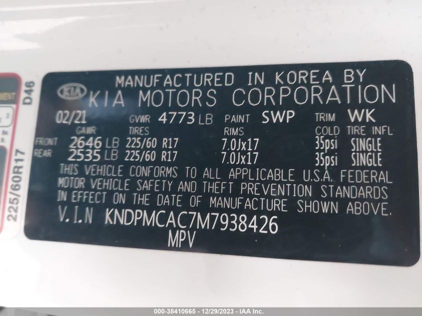 2021 KIA SPORTAGE LX - KNDPMCAC7M7938426