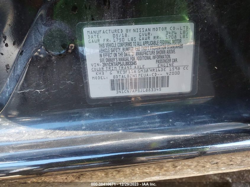 2018 NISSAN VERSA S/S PLUS/SV/SL - 3N1CN7AP5JL883345