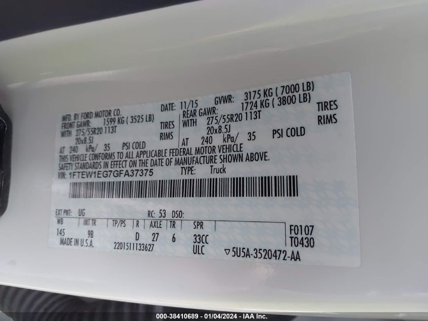 2016 FORD F-150 SUPERCREW - 1FTEW1EG7GFA37375