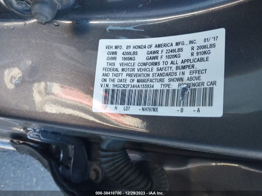 2017 HONDA ACCORD LX - 1HGCR2F34HA155934