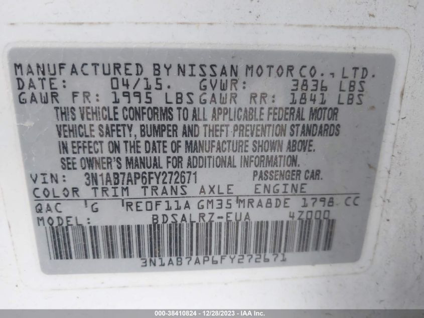 2015 NISSAN SENTRA SR - 3N1AB7AP6FY272671