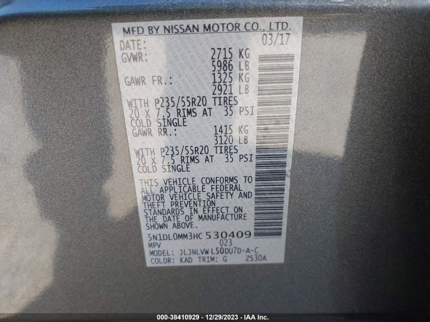 2017 INFINITI QX60 - 5N1DL0MM3HC530409