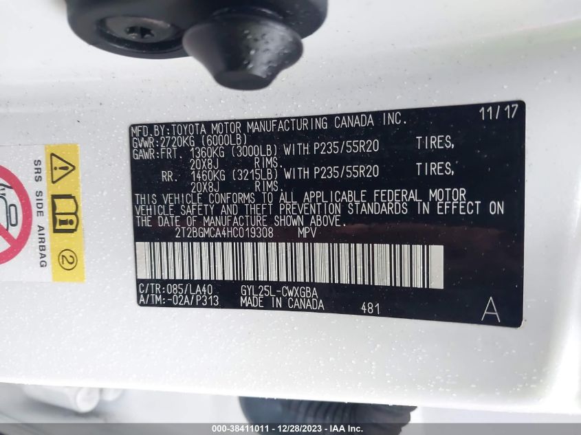 2017 LEXUS RX 450H 450H/BASE/F SPORT - 2T2BGMCA4HC019308