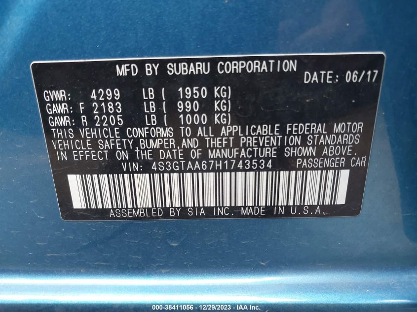 2017 SUBARU IMPREZA 2.0I - 4S3GTAA67H1743534