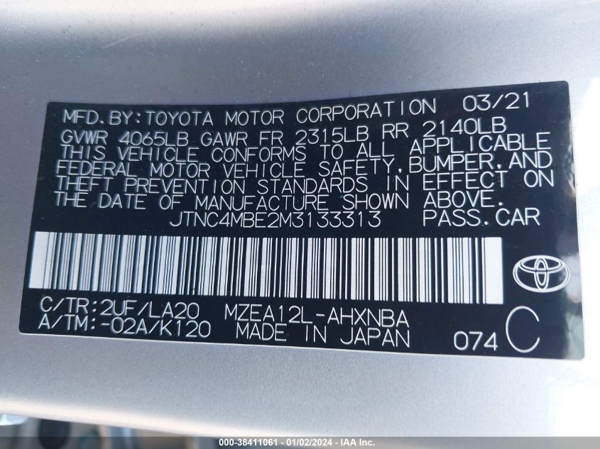 2021 TOYOTA COROLLA XSE - JTNC4MBE2M3133313