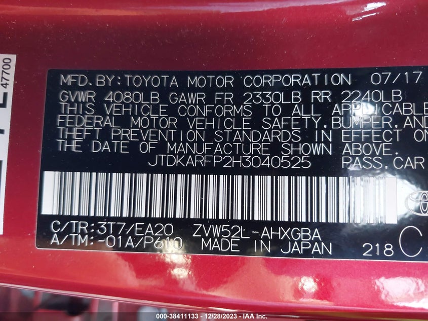 VIN JTDKARFP2H3040525 2017 TOYOTA PRIUS PRIME