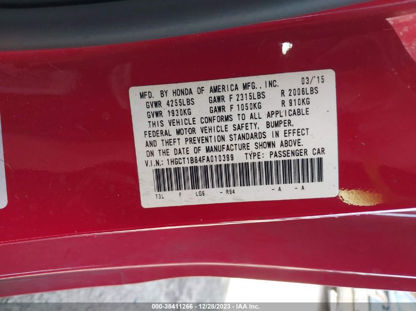 2015 HONDA ACCORD EXL - 1HGCT1B84FA010399