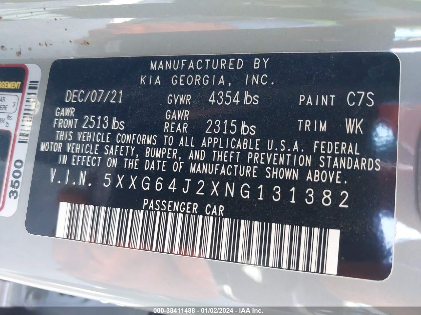 2022 KIA K5 GT LINE - 5XXG64J2XNG131382