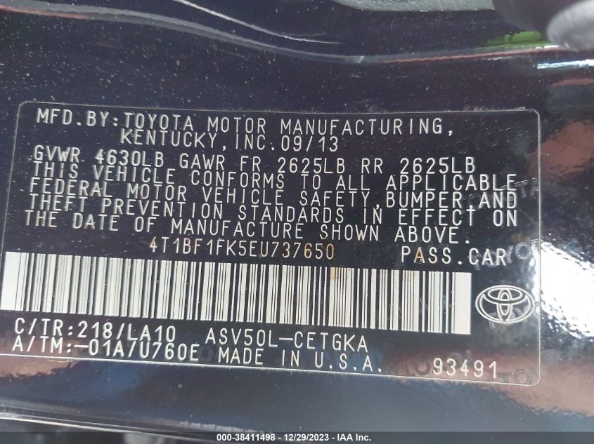 2014 TOYOTA CAMRY L/SE/LE/XLE - 4T1BF1FK5EU737650
