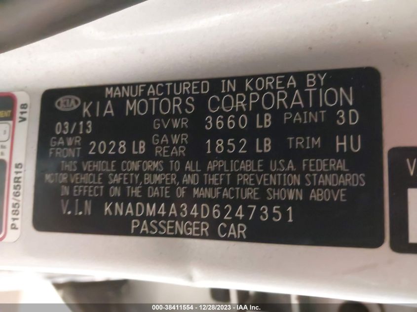 2013 KIA RIO LX - KNADM4A34D6247351