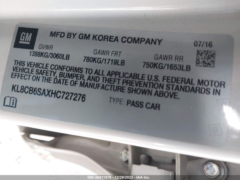 2017 CHEVROLET SPARK LS CVT - KL8CB6SAXHC727276