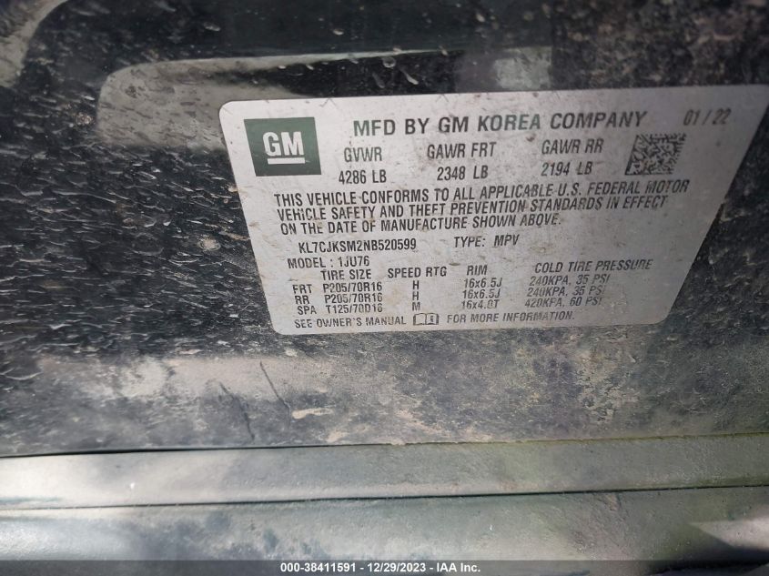 2022 CHEVROLET TRAX LS - KL7CJKSM2NB520599