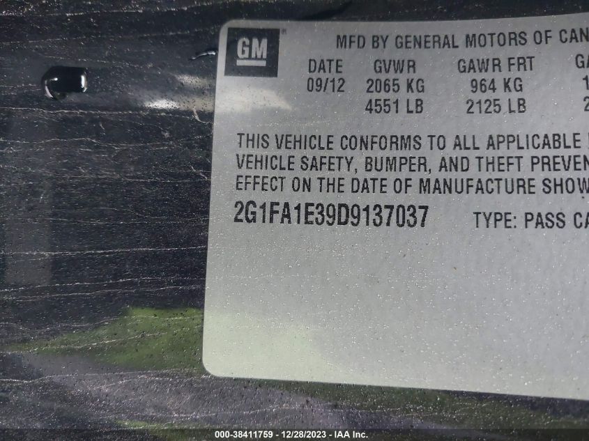 2013 CHEVROLET CAMARO 2LS - 2G1FA1E39D9137037