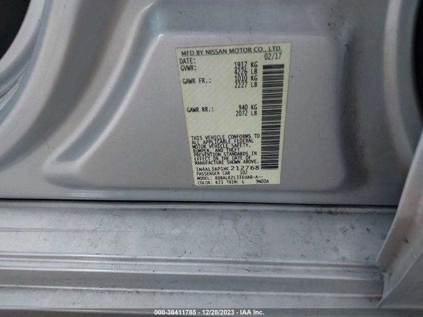 2017 NISSAN ALTIMA 2.5/S/SV/SL/SR - 1N4AL3AP1HC212768
