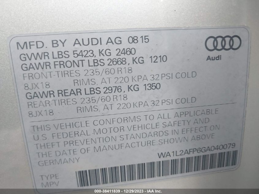 WA1L2AFP6GA040079 2016 AUDI Q5, photo no. 9