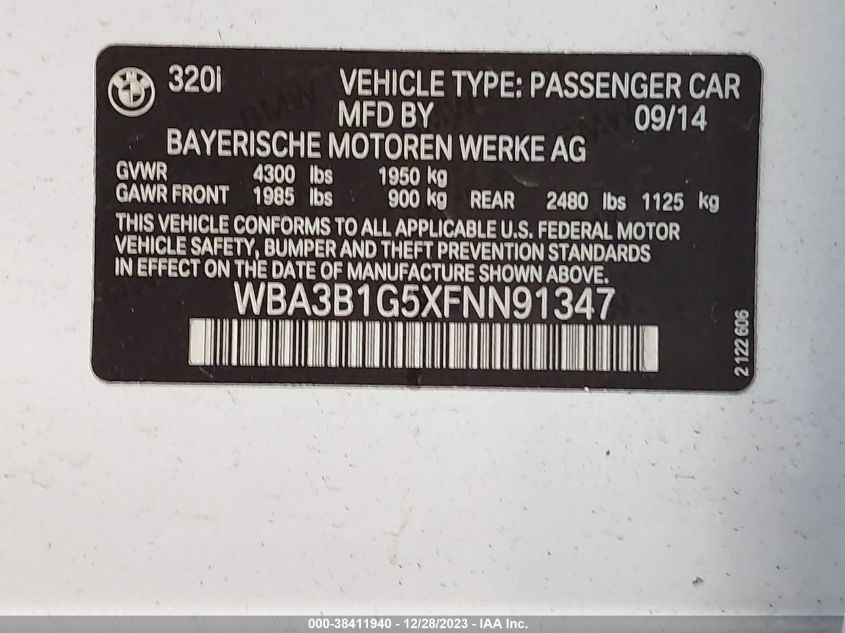 2015 BMW 320I - WBA3B1G5XFNN91347
