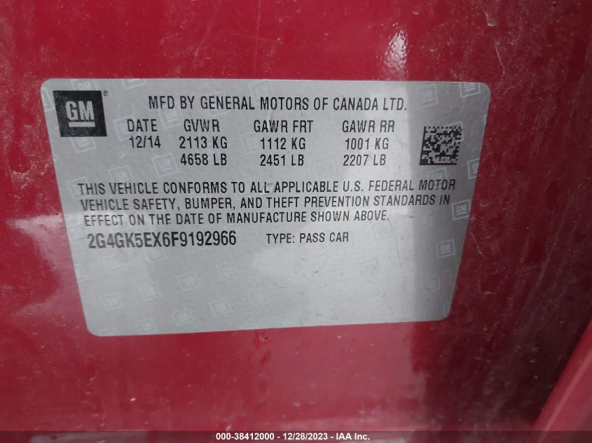 2015 BUICK REGAL TURBO - 2G4GK5EX6F9192966