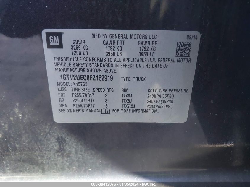 2015 GMC SIERRA 1500 SLE - 1GTV2UEC0FZ162919