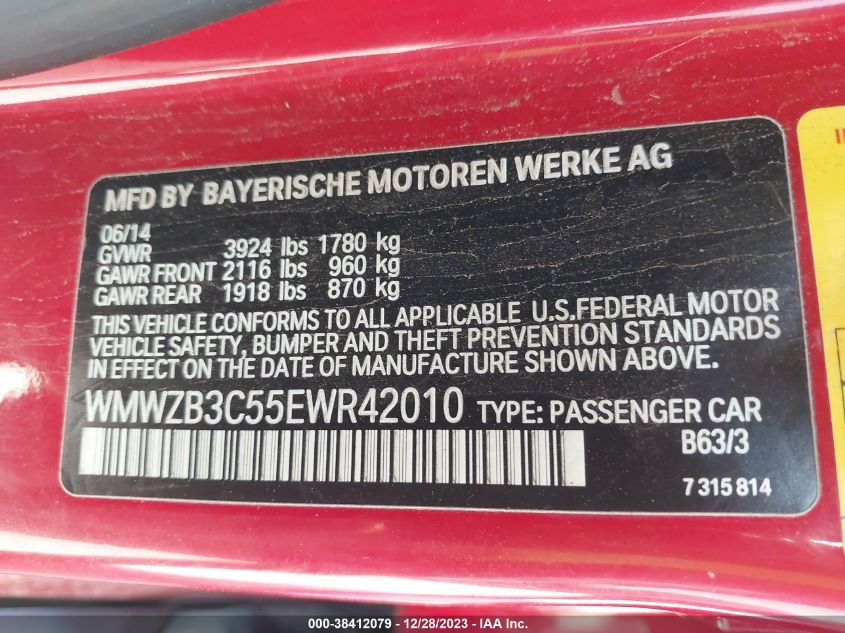 2014 MINI COUNTRYMAN COOPER WMWZB3C55EWR42010