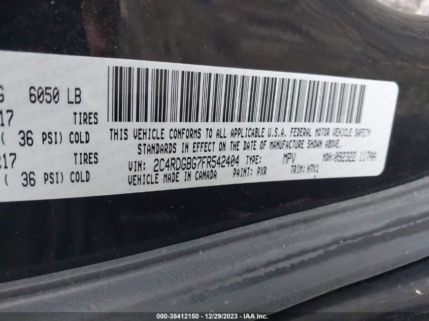 2015 DODGE GRAND CARAVAN SE - 2C4RDGBG7FR542404