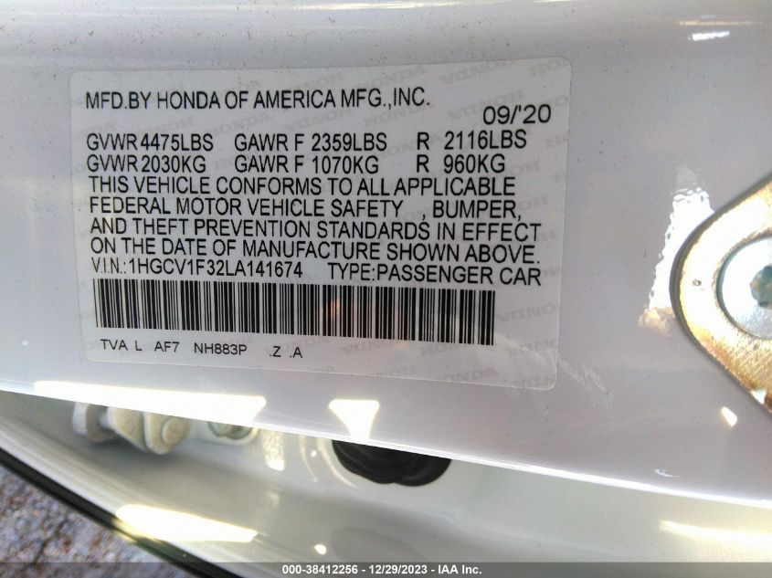 2020 HONDA ACCORD SPORT - 1HGCV1F32LA141674