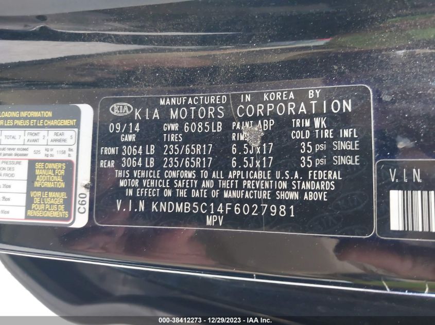 2015 KIA SEDONA LX - KNDMB5C14F6027981