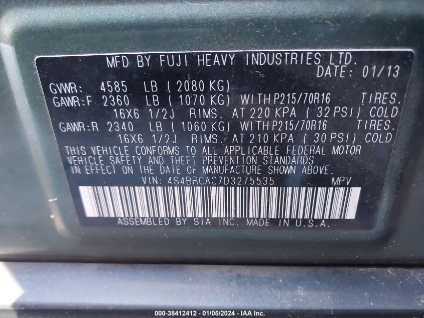 2013 SUBARU OUTBACK 2.5I - 4S4BRCAC7D3275535