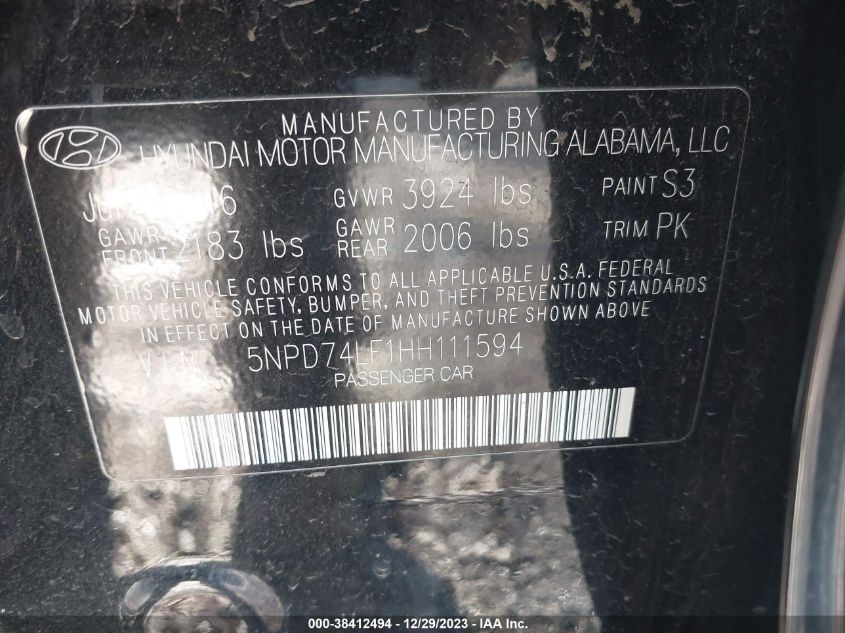 2017 HYUNDAI ELANTRA SE - 5NPD74LF1HH111594